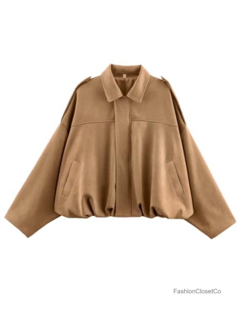 Faux Suede Bomber Jacket Oversized Cropped Long Sleeve Casual